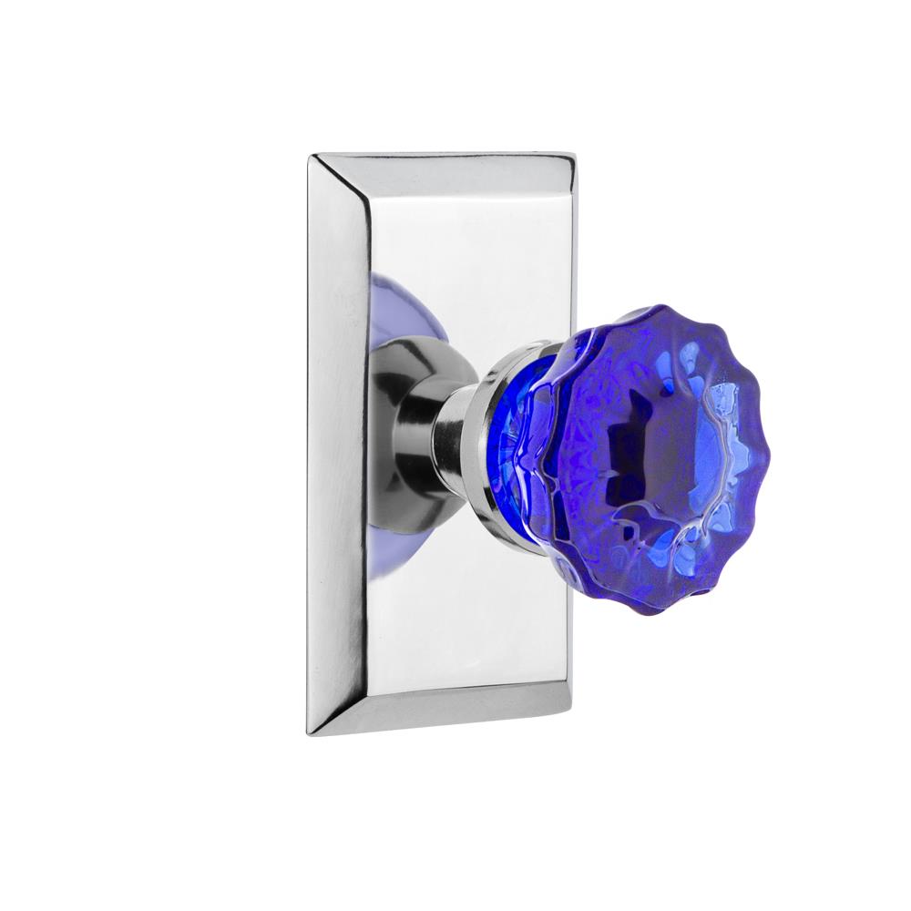 Nostalgic Warehouse STUCRC Colored Crystal Studio Plate Passage Crystal Cobalt Glass Door Knob in Bright Chrome